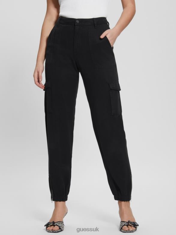 GUESS Women Bowie Chino Cargo Pants Jet Black Multi Apparel V28V62098