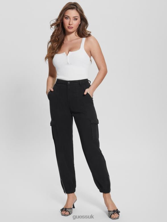 GUESS Women Bowie Chino Cargo Pants Jet Black Multi Apparel V28V62098