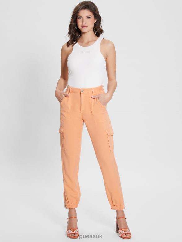 GUESS Women Bowie Chino Cargo Pants Sweet Peach Multi Apparel V28V62006