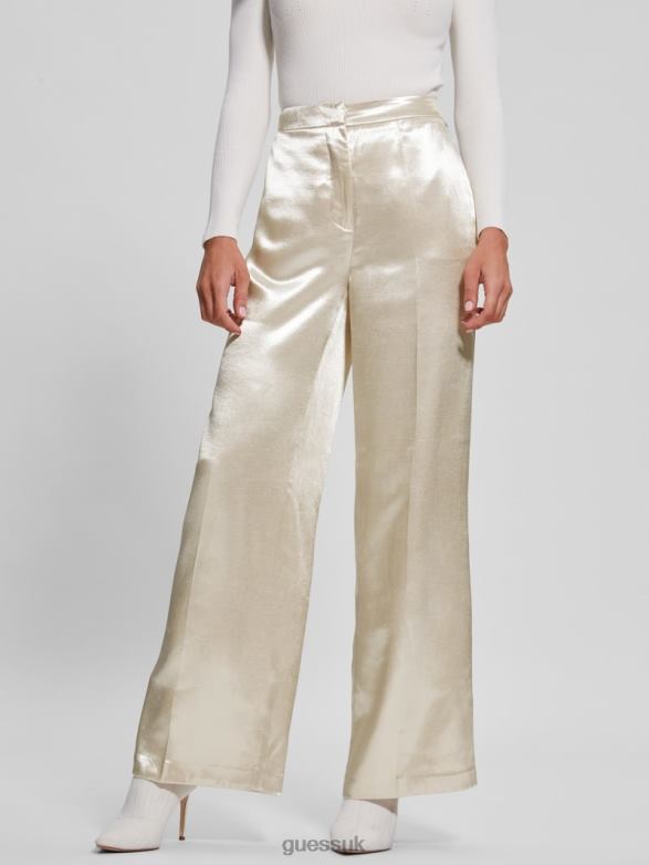 GUESS Women Brisilda Satin Pants Pearl Oyster Apparel V28V62237