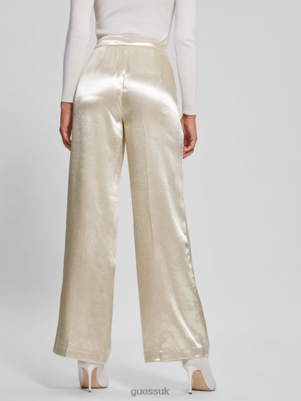 GUESS Women Brisilda Satin Pants Pearl Oyster Apparel V28V62237