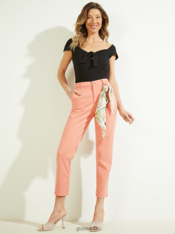 GUESS Women Candis Chino Pants Peach Creme Apparel V28V62217
