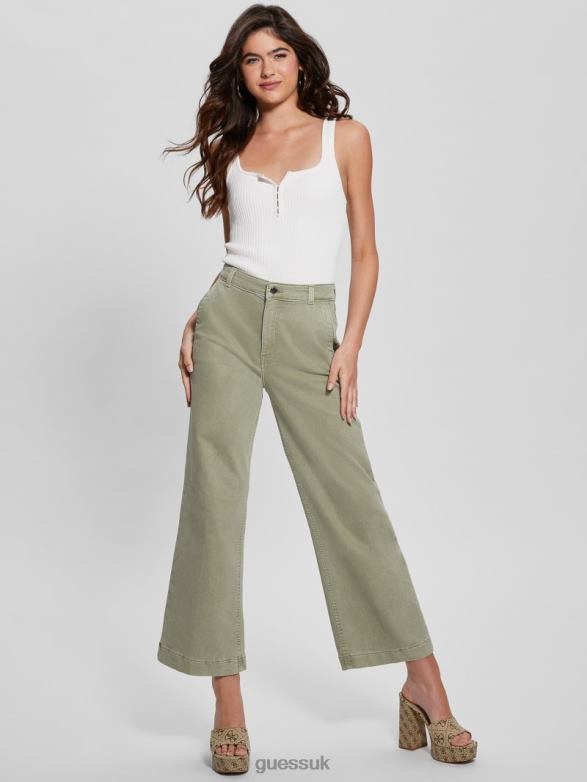 GUESS Women Darma High-Rise Wide-Leg Pants Dusty Fern Multi Apparel V28V62013