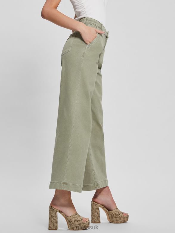 GUESS Women Darma High-Rise Wide-Leg Pants Dusty Fern Multi Apparel V28V62013