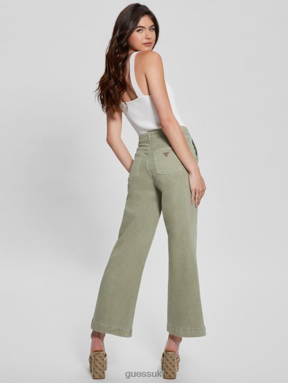 GUESS Women Darma High-Rise Wide-Leg Pants Dusty Fern Multi Apparel V28V62013