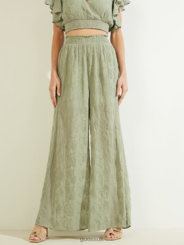 GUESS Women Dexie Embroidered Palazzo Pants Light Matcha Multi Apparel V28V62197