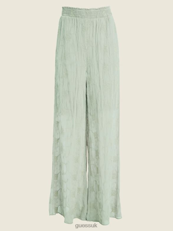 GUESS Women Dexie Embroidered Palazzo Pants Light Matcha Multi Apparel V28V62197