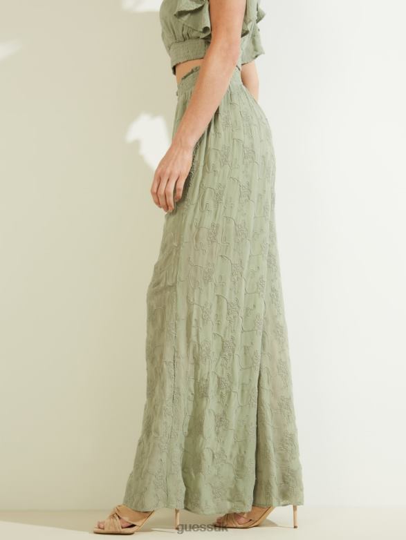 GUESS Women Dexie Embroidered Palazzo Pants Light Matcha Multi Apparel V28V62197