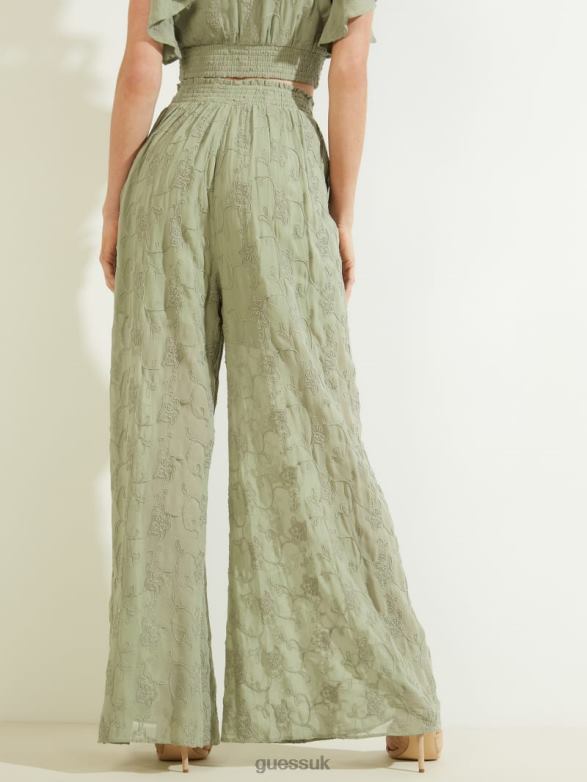 GUESS Women Dexie Embroidered Palazzo Pants Light Matcha Multi Apparel V28V62197