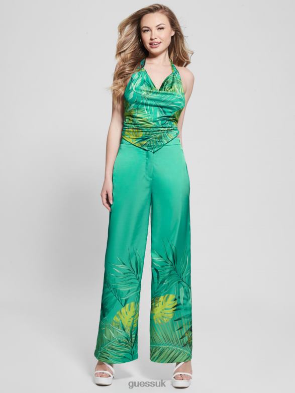 GUESS Women Eco Brisilda Wide-Leg Pants Original Teal Monstera Apparel V28V62143