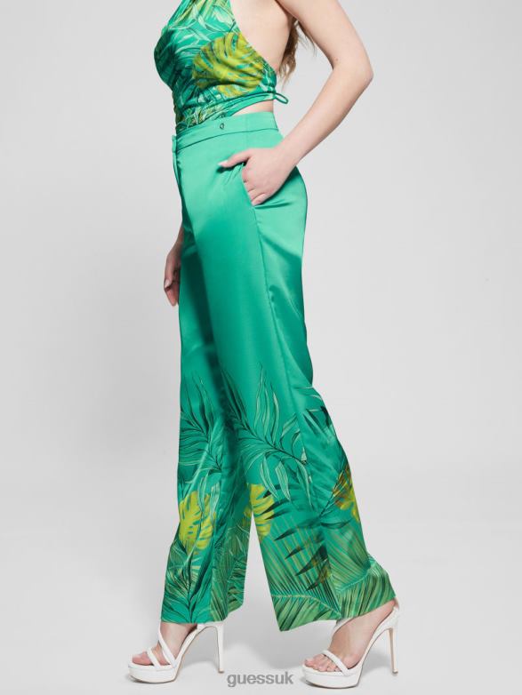 GUESS Women Eco Brisilda Wide-Leg Pants Original Teal Monstera Apparel V28V62143
