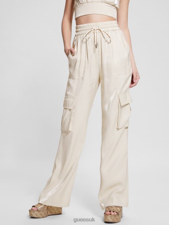 GUESS Women Eco Chantal Satin Cargo Pant Cemento Multi Apparel V28V62004