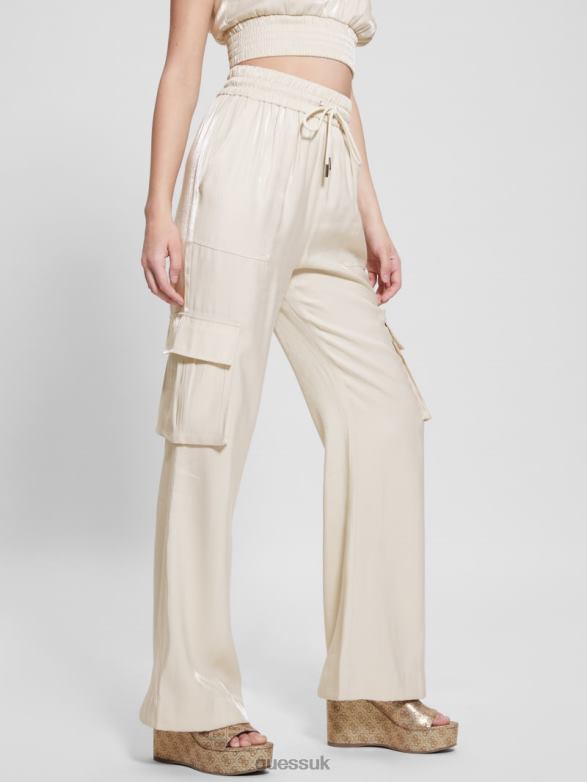 GUESS Women Eco Chantal Satin Cargo Pant Cemento Multi Apparel V28V62004