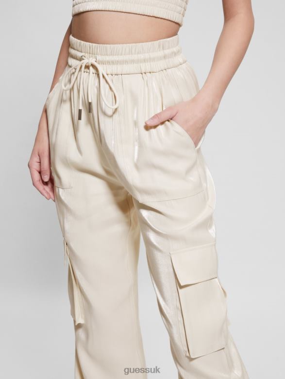 GUESS Women Eco Chantal Satin Cargo Pant Cemento Multi Apparel V28V62004