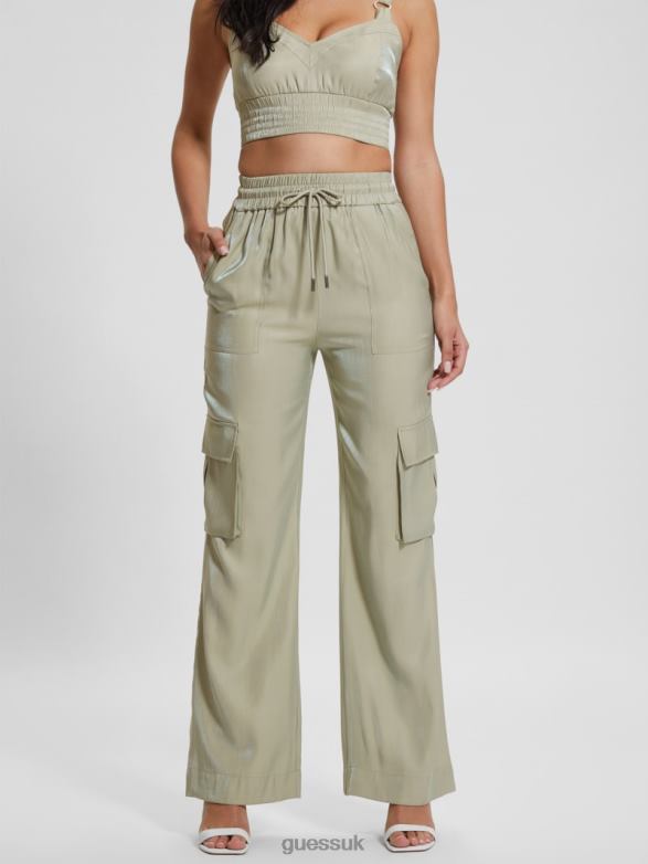 GUESS Women Eco Chantal Satin Cargo Pant Dusty Fern Multi Apparel V28V62033