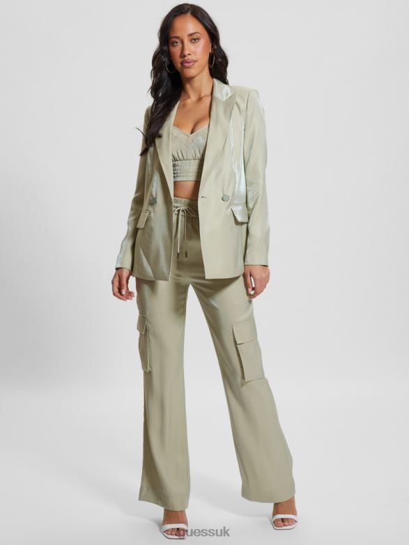 GUESS Women Eco Chantal Satin Cargo Pant Dusty Fern Multi Apparel V28V62033
