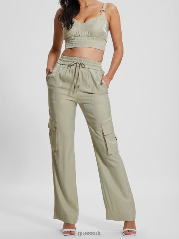 GUESS Women Eco Chantal Satin Cargo Pant Dusty Fern Multi Apparel V28V62033