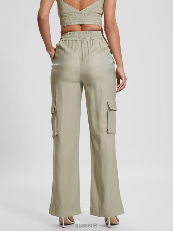 GUESS Women Eco Chantal Satin Cargo Pant Dusty Fern Multi Apparel V28V62033
