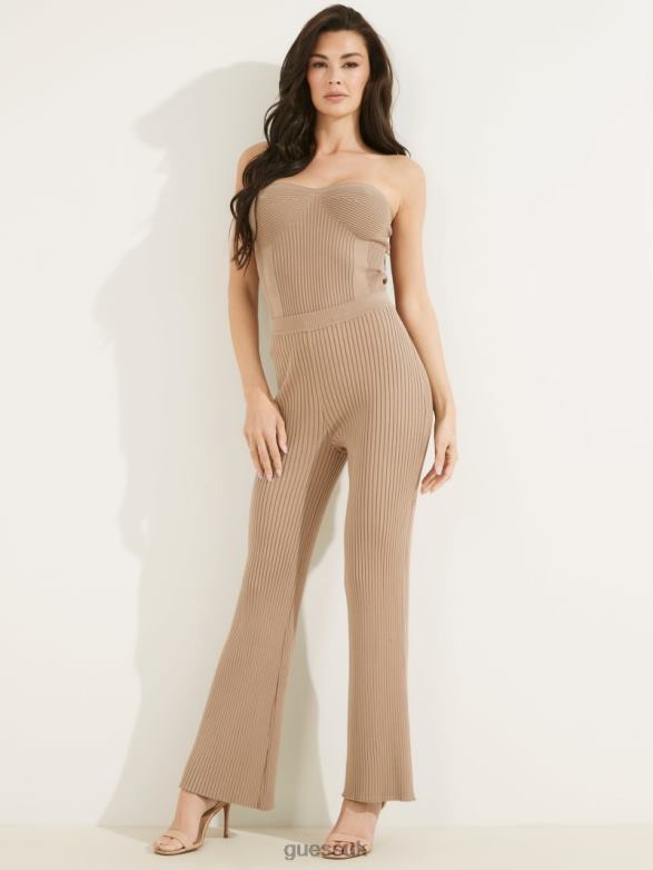 GUESS Women Eco Colette Rib-Knit Wide Leg Pant Summer Clay Apparel V28V62326