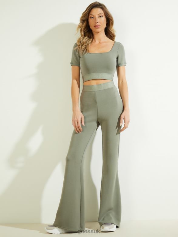 GUESS Women Eco Coreen Flare Pant Ocean Sage Apparel V28V62154