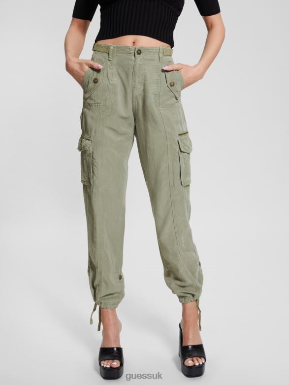 GUESS Women Eco Nessi Linen Cargo Pants Ocean Sage Multi Apparel V28V62016
