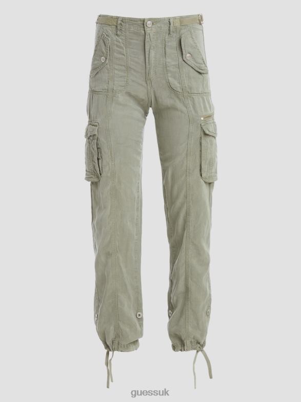 GUESS Women Eco Nessi Linen Cargo Pants Ocean Sage Multi Apparel V28V62016