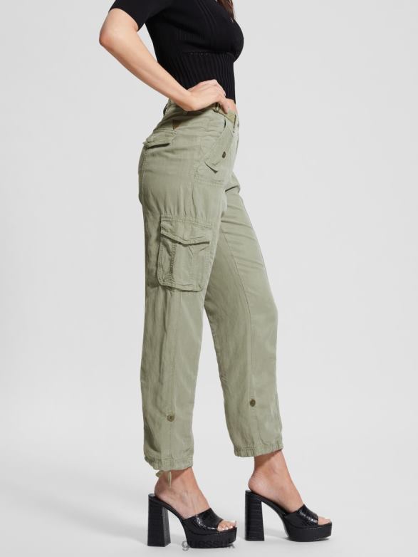 GUESS Women Eco Nessi Linen Cargo Pants Ocean Sage Multi Apparel V28V62016