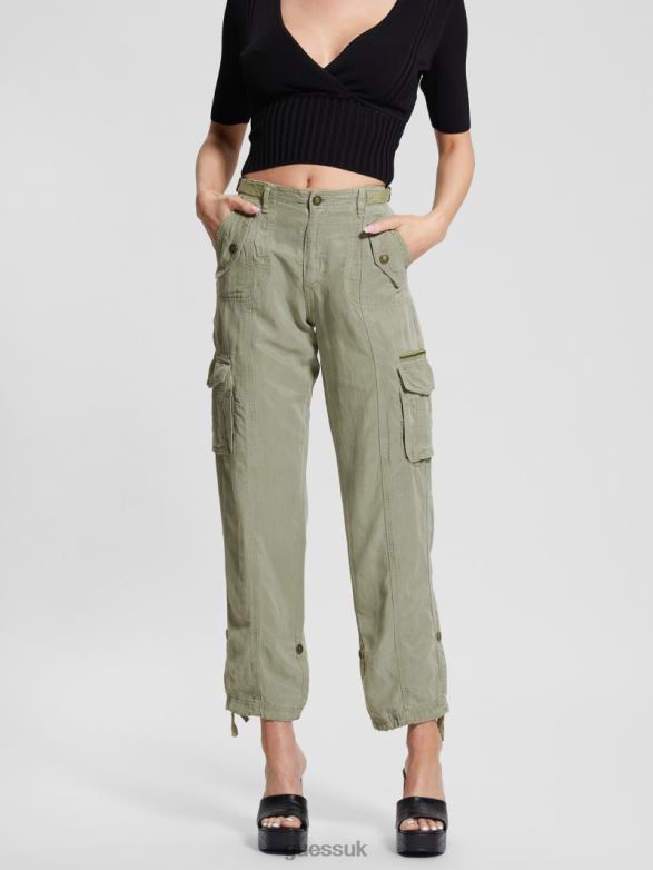 GUESS Women Eco Nessi Linen Cargo Pants Ocean Sage Multi Apparel V28V62016