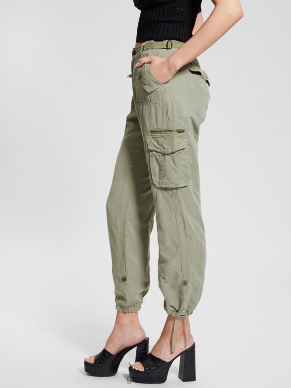 GUESS Women Eco Nessi Linen Cargo Pants Ocean Sage Multi Apparel V28V62016