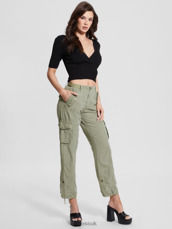 GUESS Women Eco Nessi Linen Cargo Pants Ocean Sage Multi Apparel V28V62016