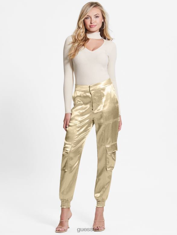 GUESS Women Eco Soundwave Satin Cargo Pants Cemento Apparel V28V62201