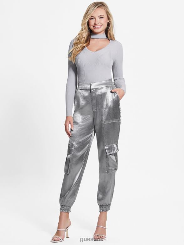 GUESS Women Eco Soundwave Satin Cargo Pants Metallic Apparel V28V62175