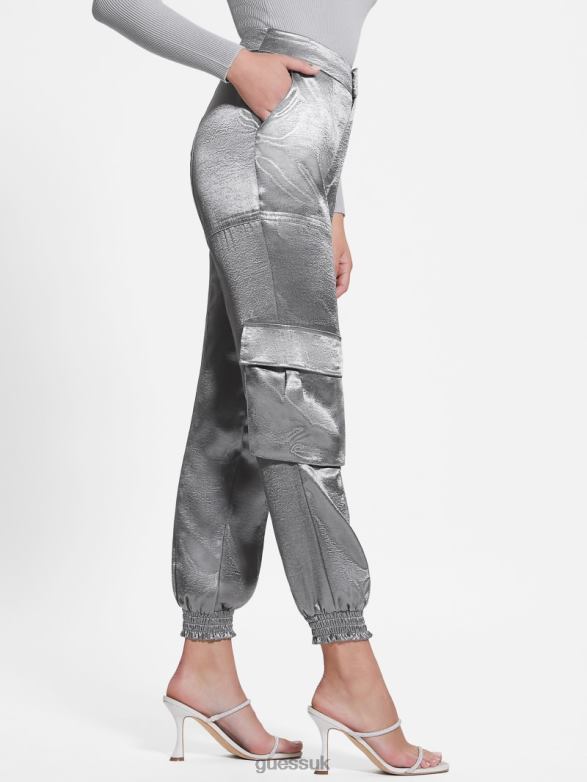 GUESS Women Eco Soundwave Satin Cargo Pants Metallic Apparel V28V62175