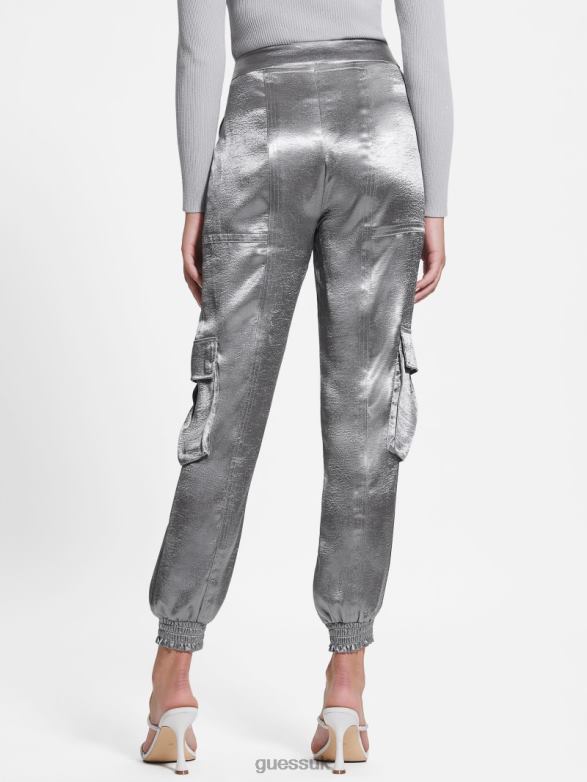 GUESS Women Eco Soundwave Satin Cargo Pants Metallic Apparel V28V62175