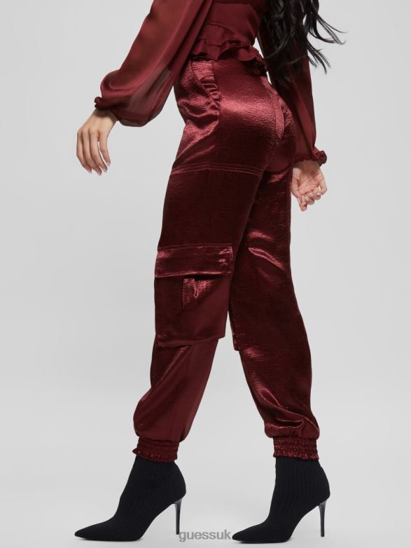 GUESS Women Eco Soundwave Satin Cargo Pants Mystic Wine Apparel V28V62225