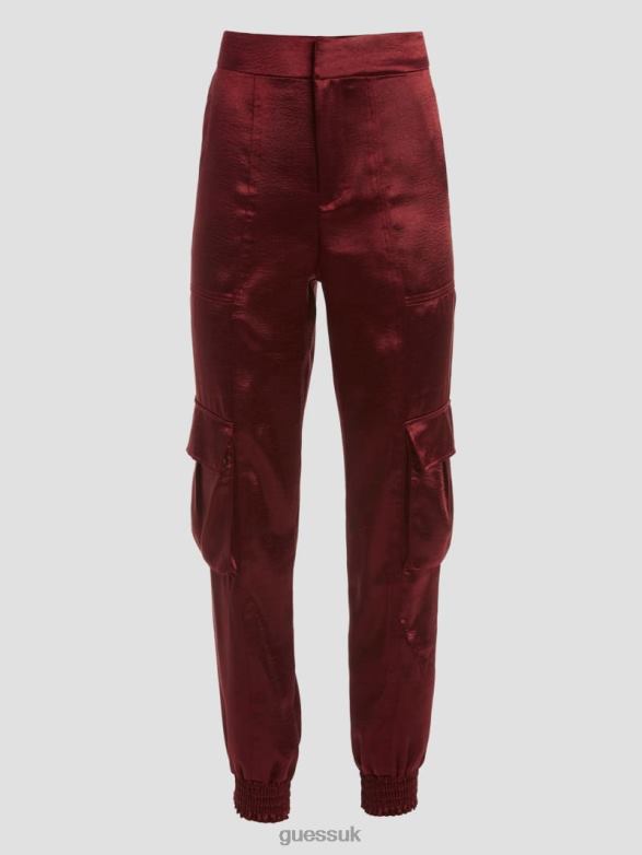 GUESS Women Eco Soundwave Satin Cargo Pants Mystic Wine Apparel V28V62225