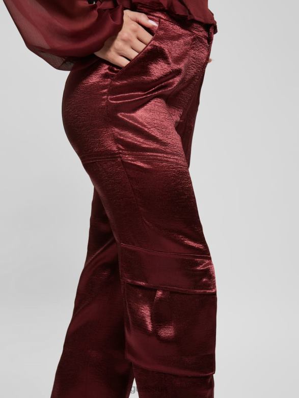 GUESS Women Eco Soundwave Satin Cargo Pants Mystic Wine Apparel V28V62225