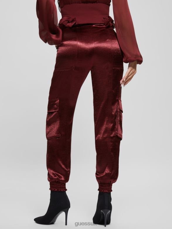 GUESS Women Eco Soundwave Satin Cargo Pants Mystic Wine Apparel V28V62225