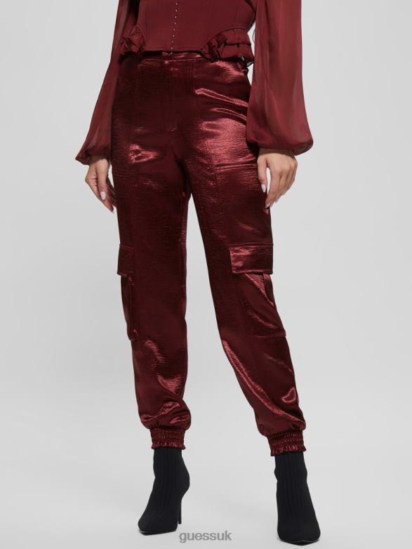 GUESS Women Eco Soundwave Satin Cargo Pants Mystic Wine Apparel V28V62225