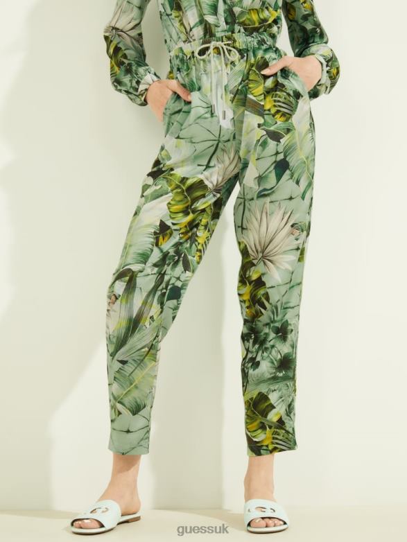 GUESS Women Eco Viola Printed Pants Banana Leaf Print Apparel V28V62423
