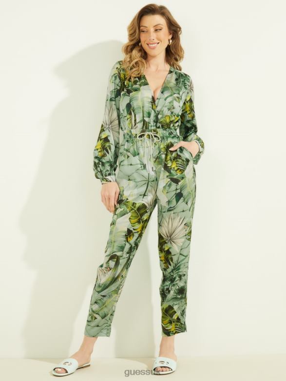 GUESS Women Eco Viola Printed Pants Banana Leaf Print Apparel V28V62423