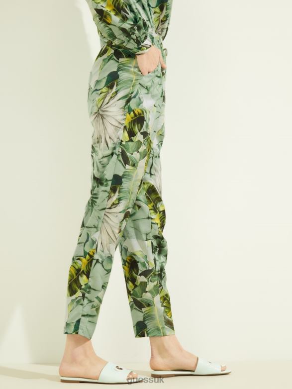 GUESS Women Eco Viola Printed Pants Banana Leaf Print Apparel V28V62423