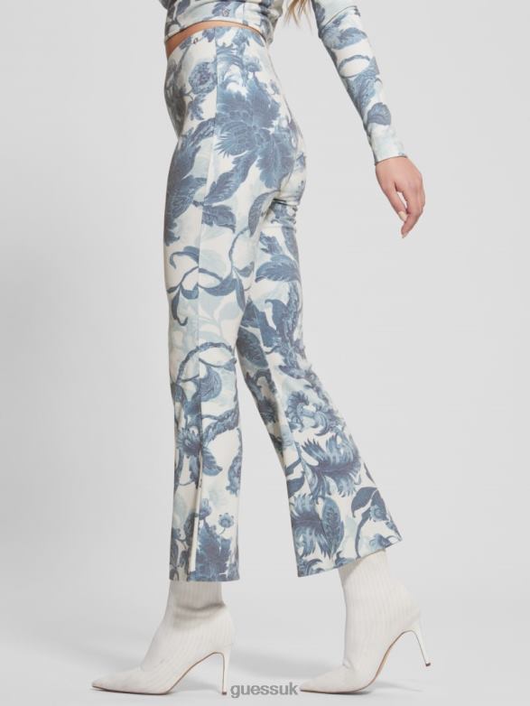 GUESS Women Estefania Floral Flared Pants Porcelain Floral Print Bl Apparel V28V62140