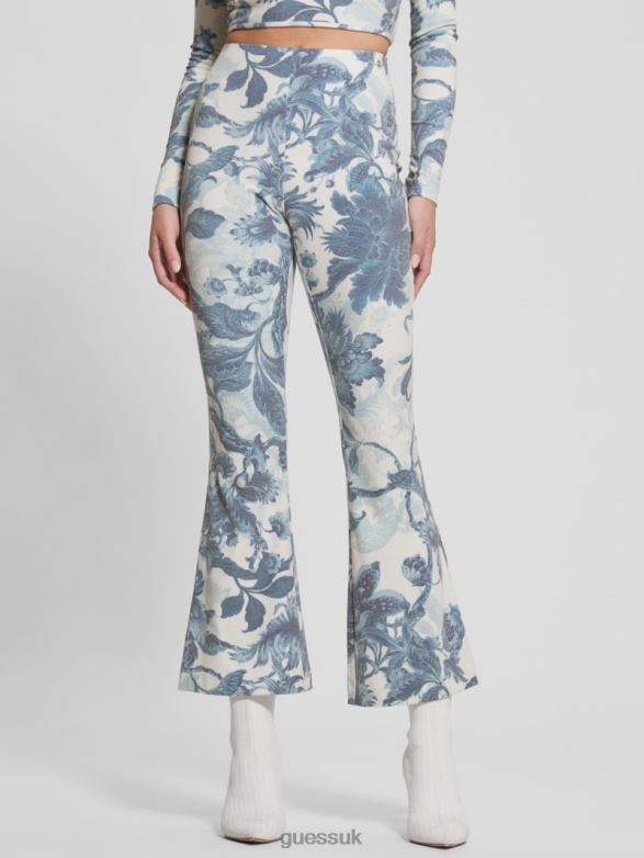 GUESS Women Estefania Floral Flared Pants Porcelain Floral Print Bl Apparel V28V62140