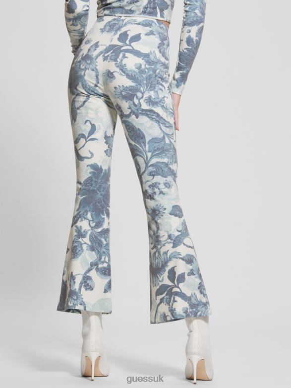 GUESS Women Estefania Floral Flared Pants Porcelain Floral Print Bl Apparel V28V62140