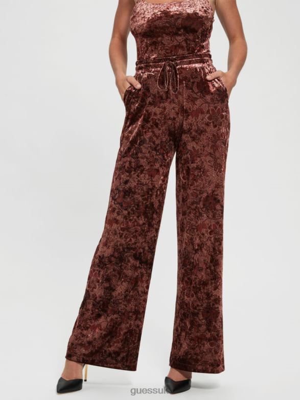 GUESS Women Jade Velvet Wide-Leg Pants Spice Market Floral Print Apparel V28V62349