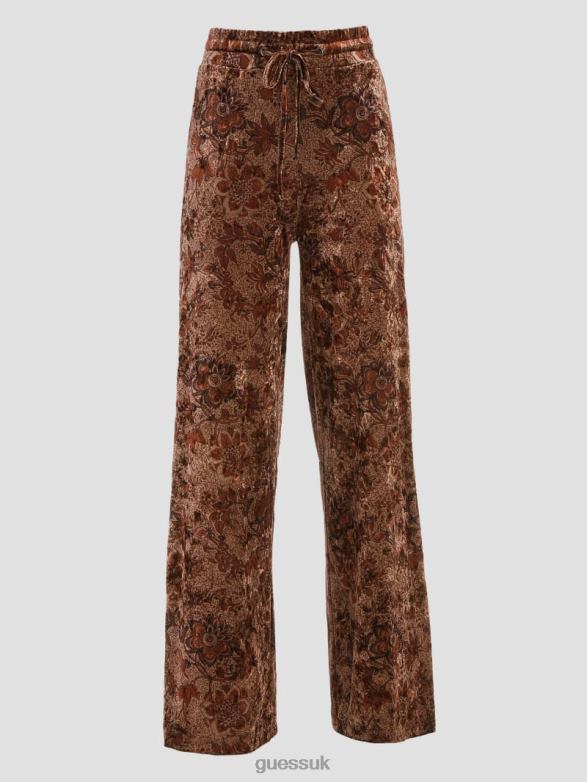 GUESS Women Jade Velvet Wide-Leg Pants Spice Market Floral Print Apparel V28V62349