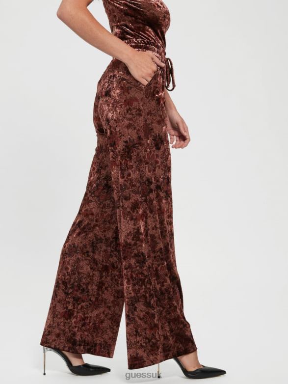 GUESS Women Jade Velvet Wide-Leg Pants Spice Market Floral Print Apparel V28V62349