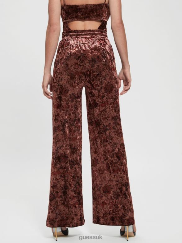 GUESS Women Jade Velvet Wide-Leg Pants Spice Market Floral Print Apparel V28V62349