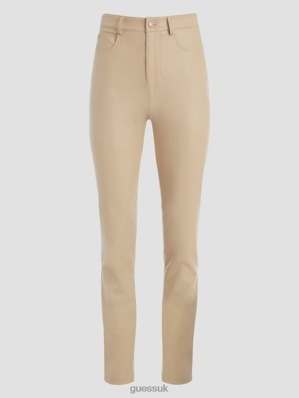 GUESS Women Kelly Faux-Leather Straight-Leg Pants Beige Blanco Apparel V28V62251